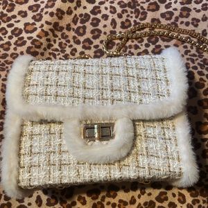 Tweed Crossbody Bag (White & Gold)